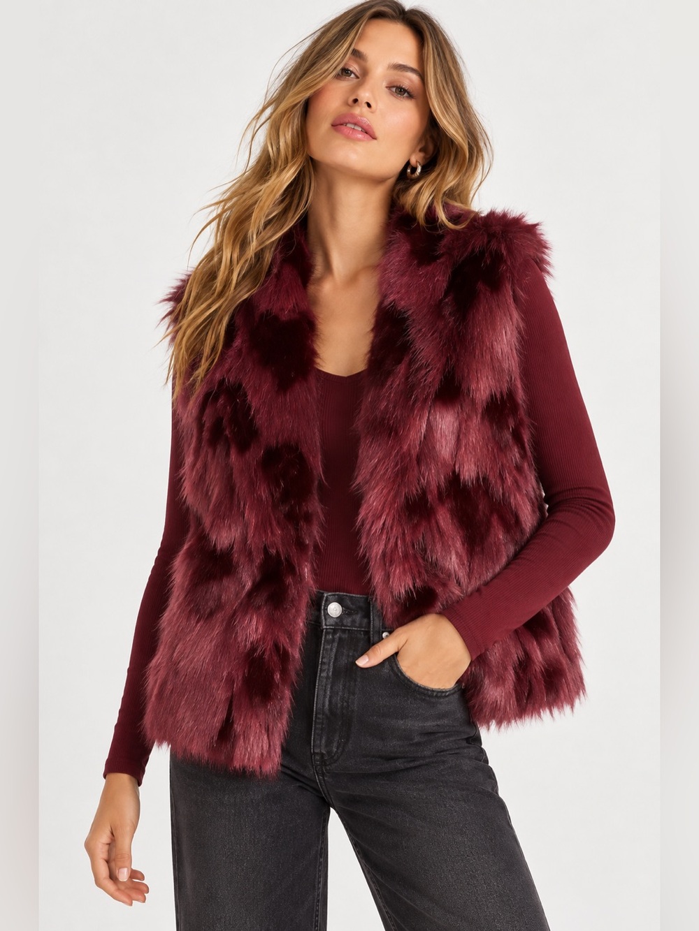 Express Burgundy Faux Fur Vest